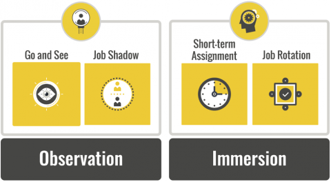 Observation–Go and See and Job Shadow. Immersion–Short-term assignment and Job Rotation