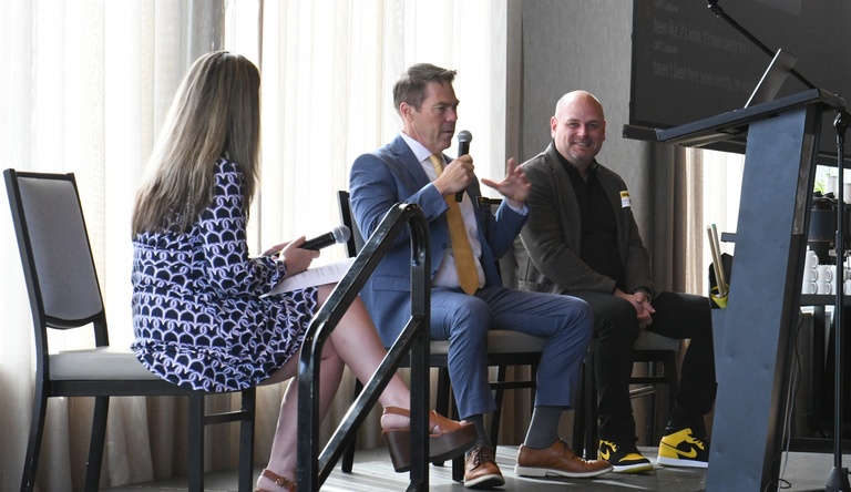 Katie Kahler facilitating for the CIO talk with Brad Rohrer and Josh Wilda