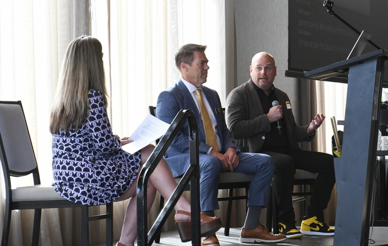 Katie Kahler facilitating for the CIO talk with Brad Rohrer and Josh Wilda
