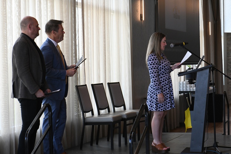 Katie Kahler, Brad Rohrer, and Josh Wilda present IT Leadership Awards